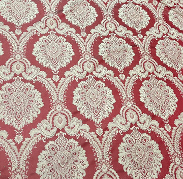 Damask Upholstery and Drapery, Jacquard Fabric-Vail Pattern (Red)
