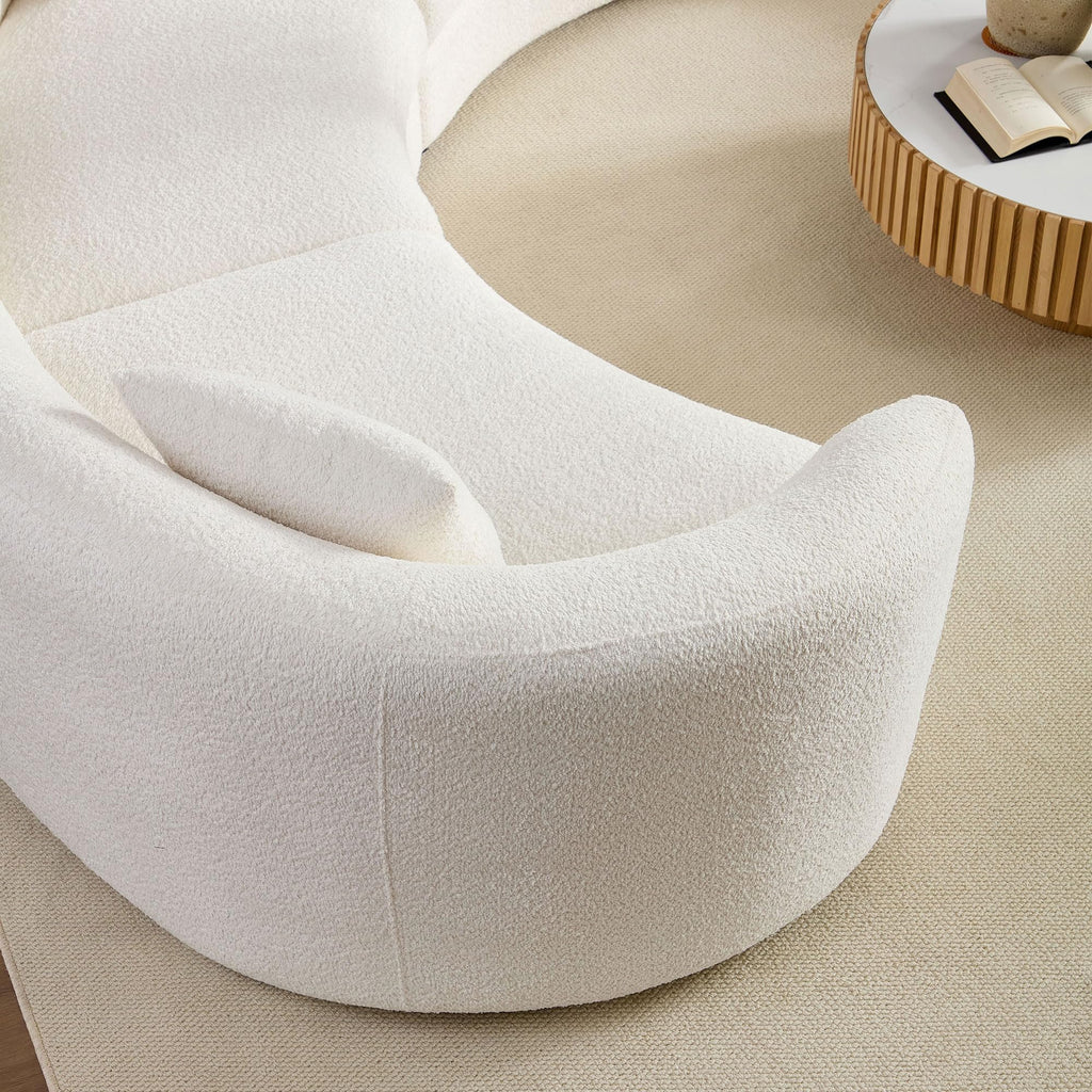 Curved Sectional Sofa, 140.94", 4 Seat, Pillows, Oversized, Boucle, White