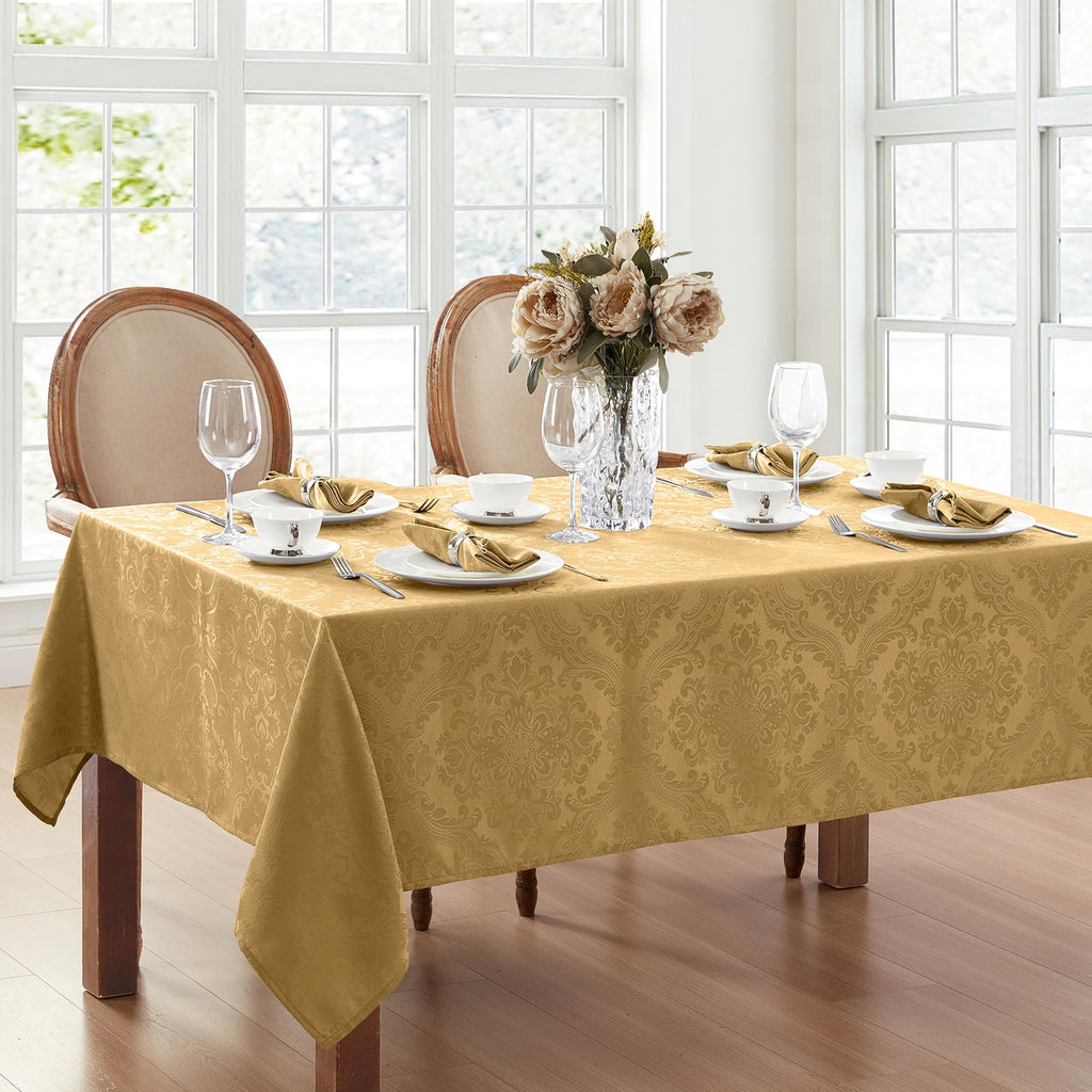 Caiden Elegance Damask Tablecloth, Gold - 60" W x 120" L