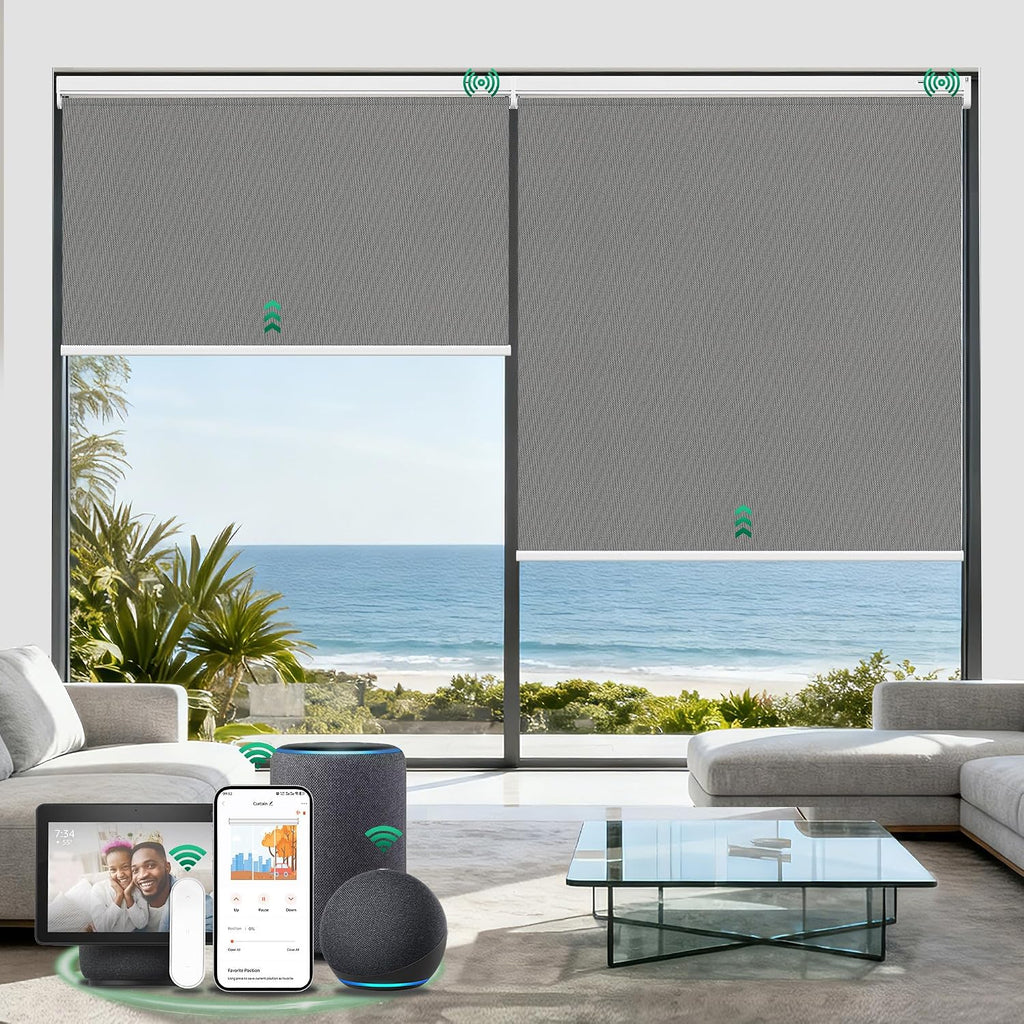 Motorized Blinds with Remote | Automatic Blackout Roller Sha - Cloud Gray