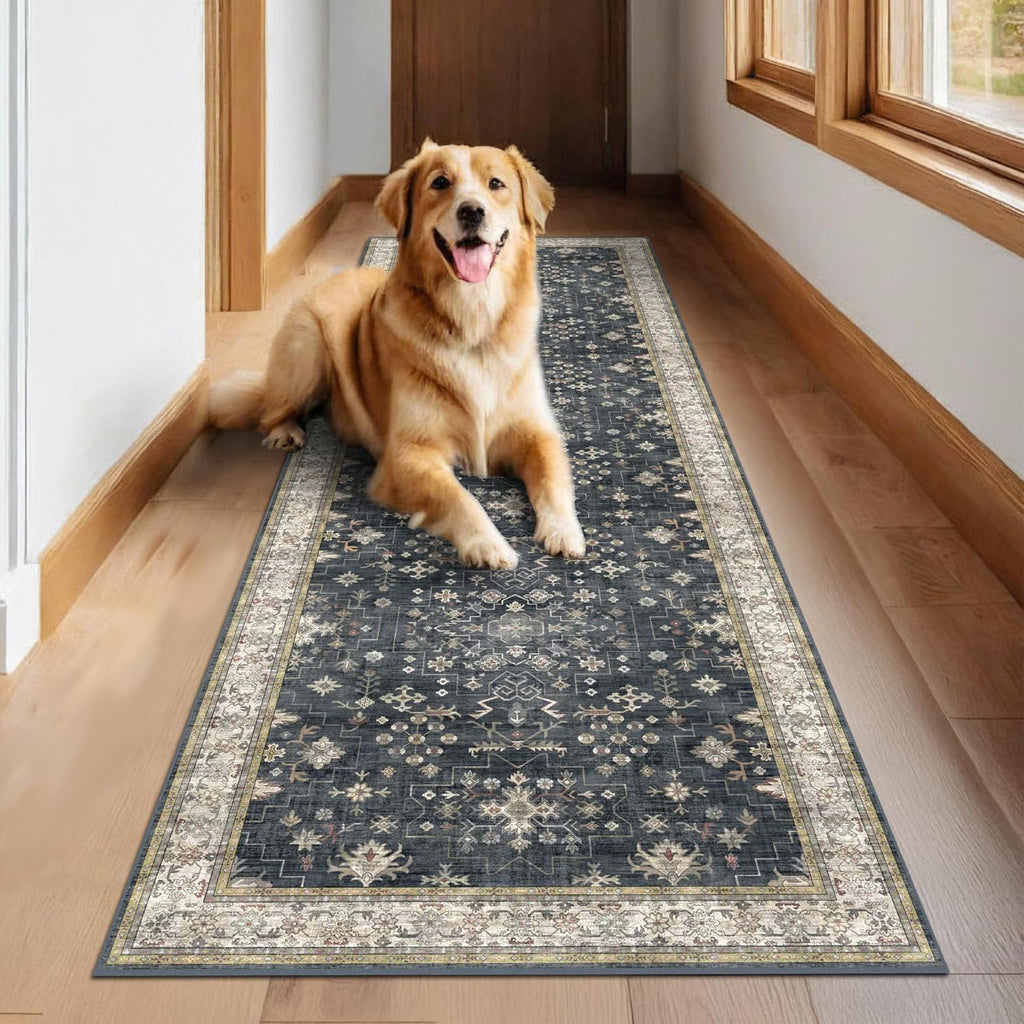 Dark Washable Long Runners s, 2'6"x8' Wide Kitchen Runner Rug, Entryway Indoor Rug, Non Slip Rubber Backing Boho