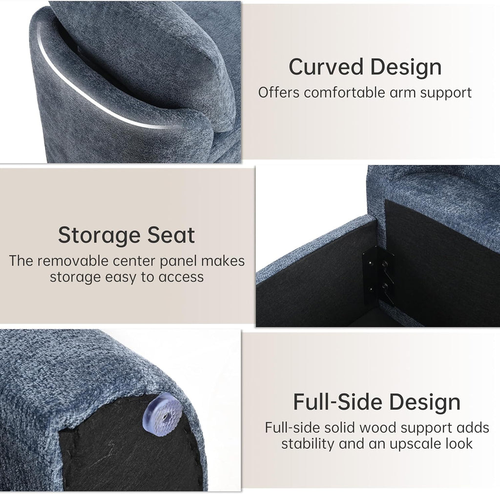 58.3" Upholstered Storage Ottoman Bench with 2 Throw Pillows, Beige | End of Bed Bench with Curved Arms and Thickened