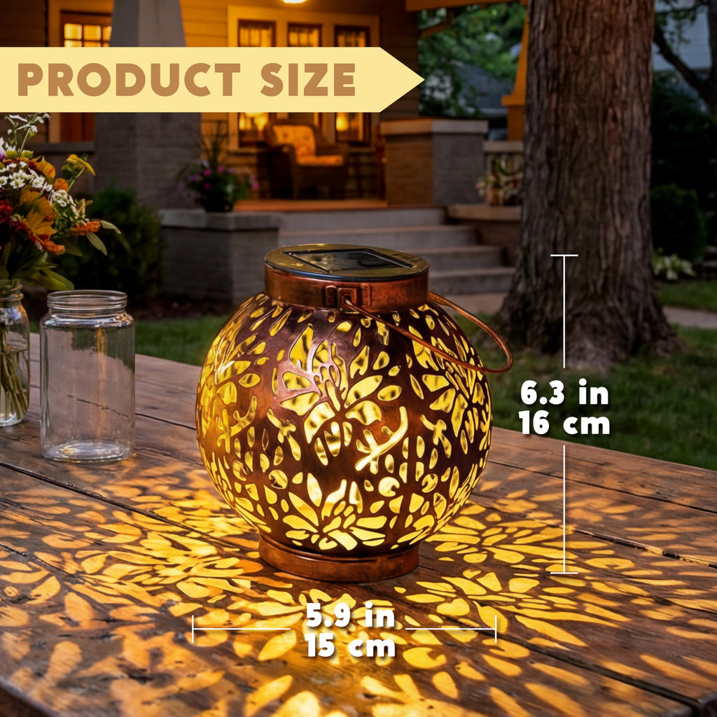 2 Pack Outdoor Solar Hanging Lantern Lights, Waterproof Tabletop with Handle, LED Moroccan Lanterns, Metal Decorative