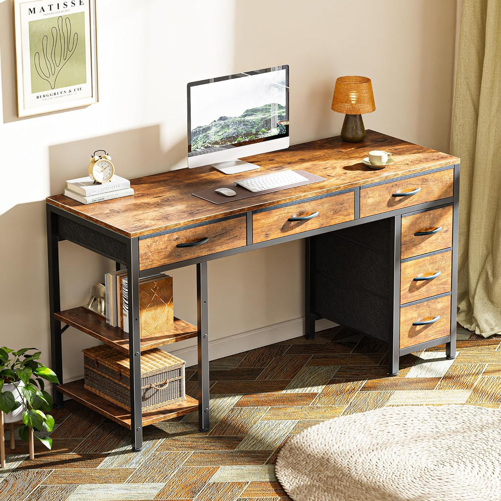 Computer Desk with 6 Drawers, Office Desk with Shelves, Reversible Gaming Desk, Corner Desk with Storage, Work, Study
