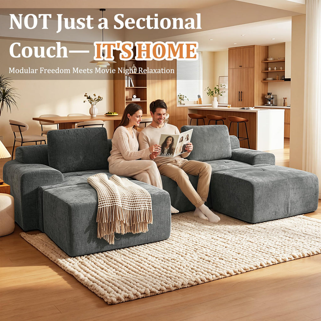 122" U Shaped Boneless Couch, Comfort Cloud Sectional Couches, Modular Sofa High Back & Extra Deep Seat, No
