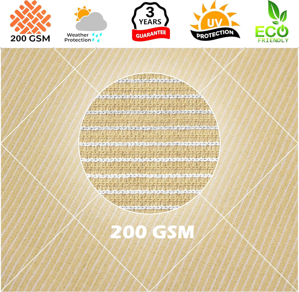 Beige 16' x 20' Sun Shade Sail Rectangle RSTAPRN1620-200GSM - Pergola Shade Sails Canopy - Canopy Mesh Fabric UV