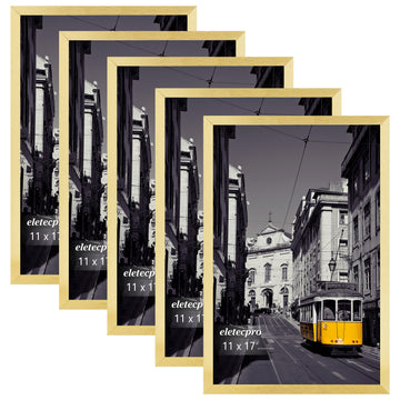 11x17 Picture Frames, Acrylic Cover, Gold, Set of 5