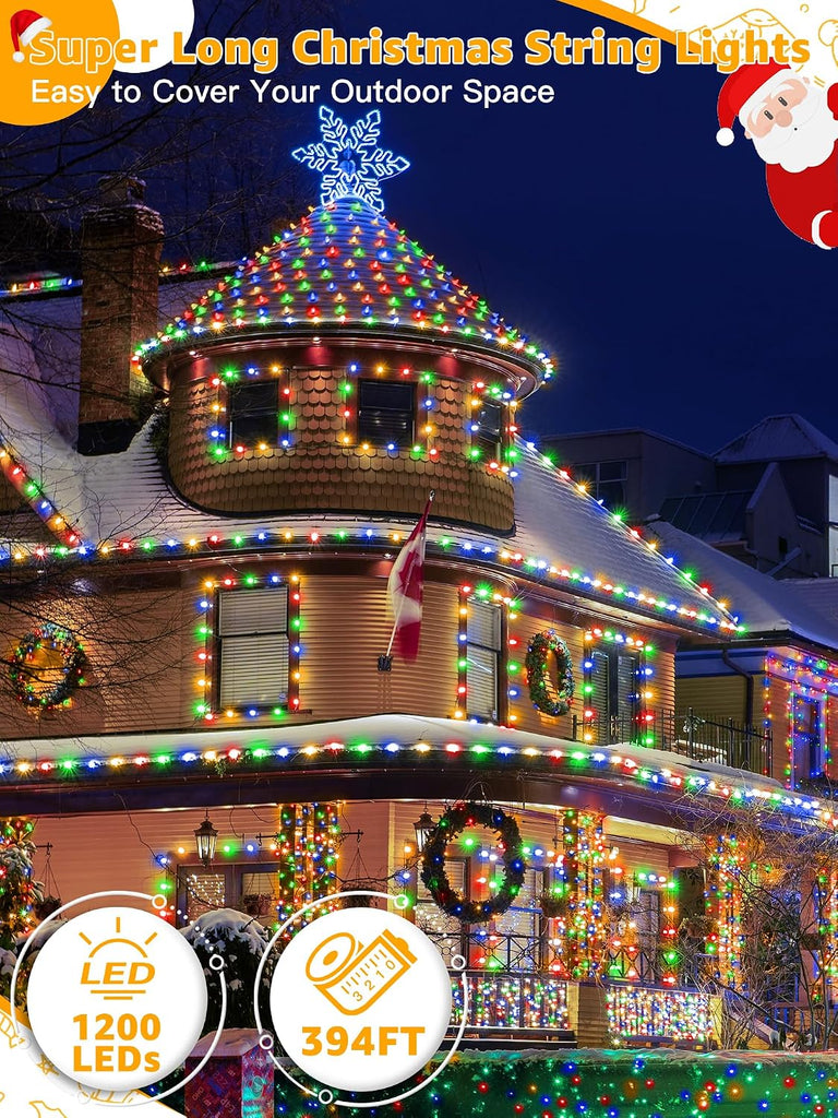 Christmas Lights 1200 LED 394 FT, Waterproof Outdoor String Lights with 8 Modes, Fairy Lights for Holiday Decor