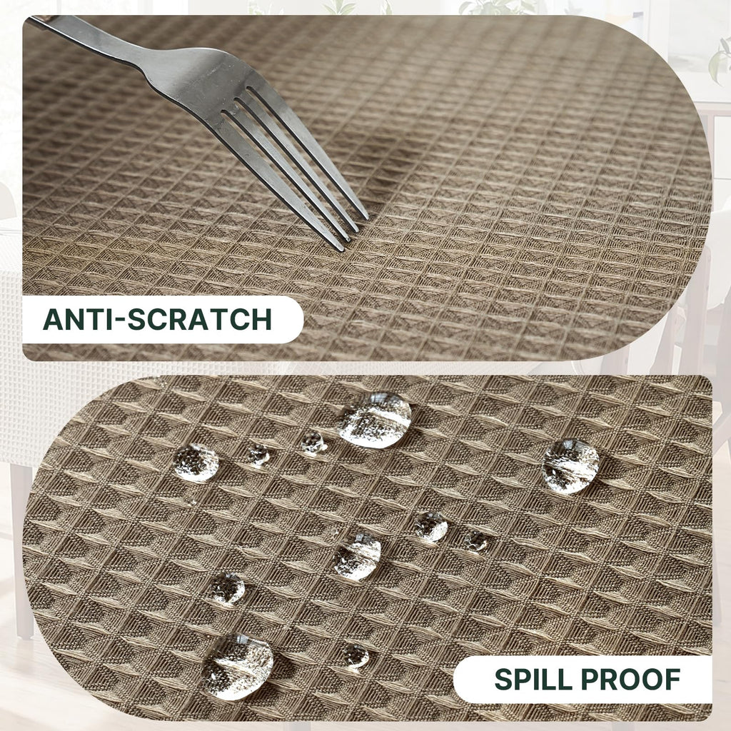 Round Tablecloth Waffle Textured Waterproof Table Cloth Stain Resistant Wrinkle Free Washable Decorative Table Cover