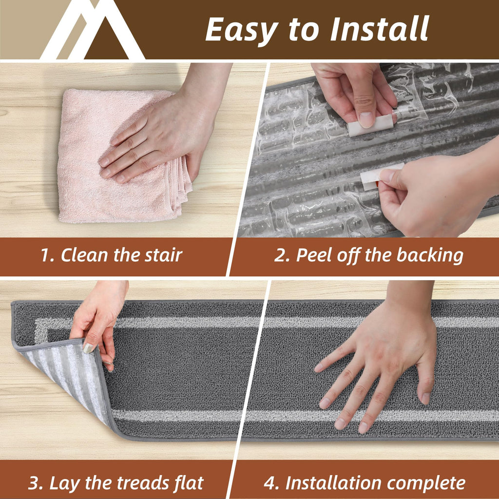 Soft Non-Slip Carpet Mat 28inX9in, 7pcs Grey