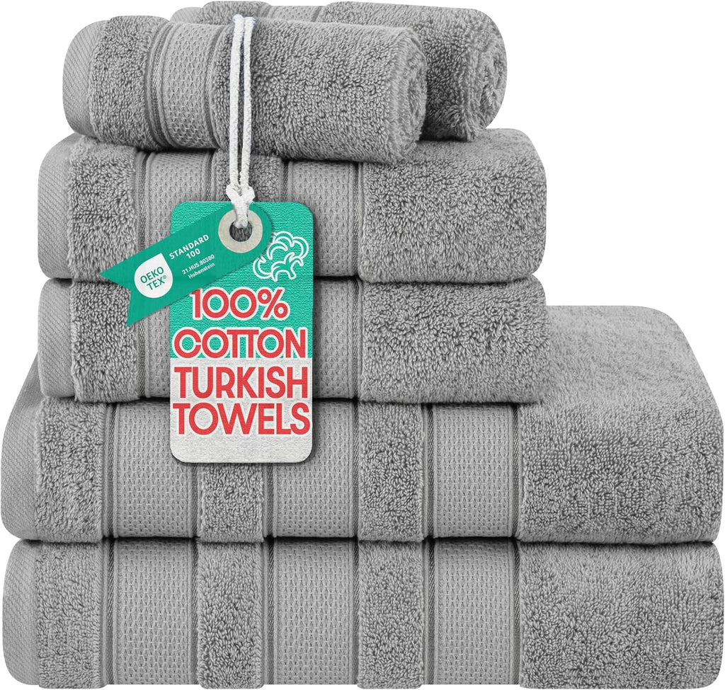 Soft Linen Salem Turkish Bath Towel Set, 100% Cotton 600 GSM 6 Piece Towels , 2 Bath Towels 2 Hand Towels 2