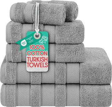 Soft Linen Salem Turkish Bath Towel Set, 100% Cotton 600 GSM 6 Piece Towels , 2 Bath Towels 2 Hand Towels 2