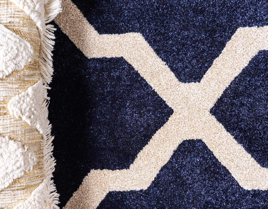 Trellis Collection Area Rug - San Antonio Rectangle, Navy Blue/ Beige)