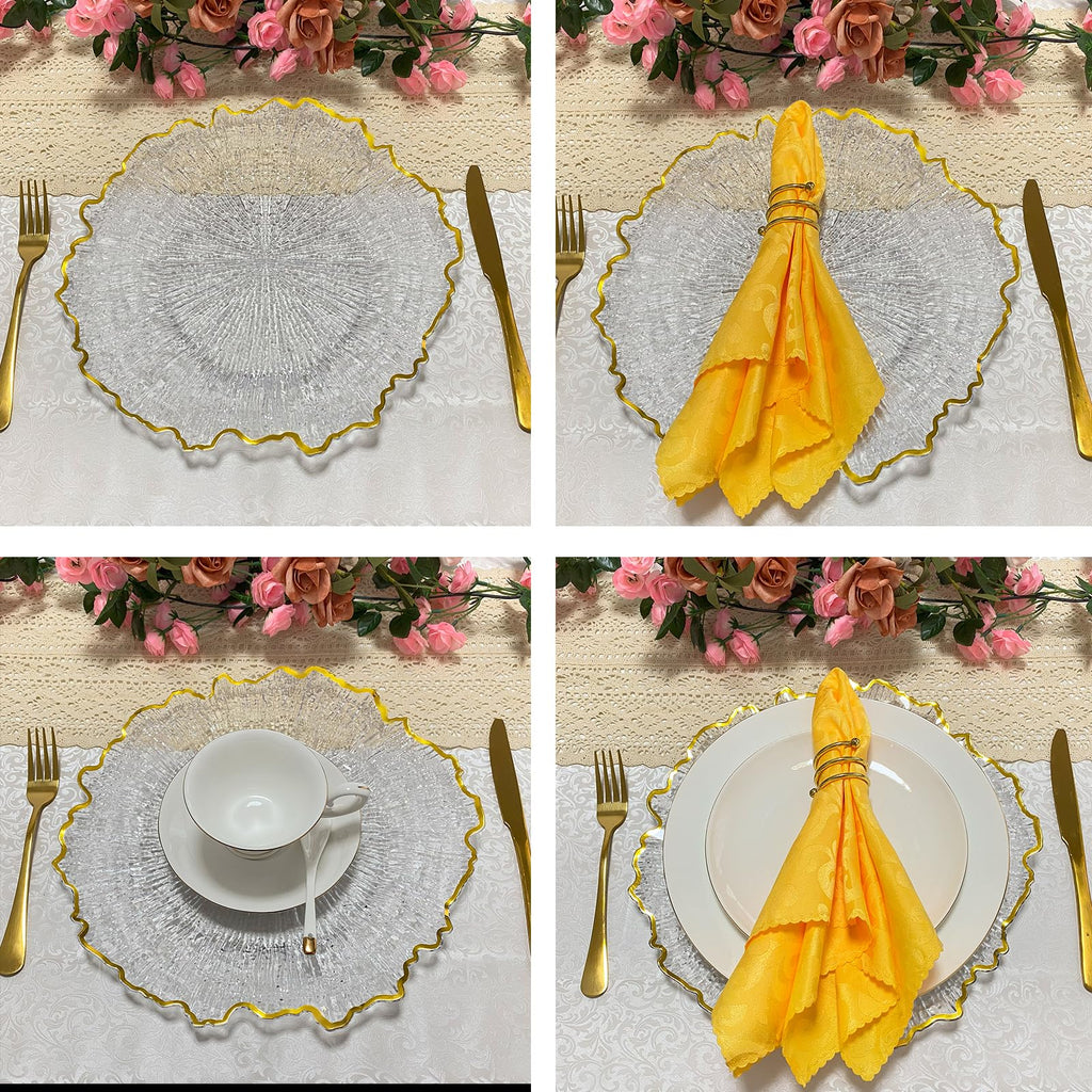 Acrylic Gold Rim Reef Charger Plates 10PCS, 13inch Plastic Floral Charger Plates Wedding for Dinner (10, Reef Clear)