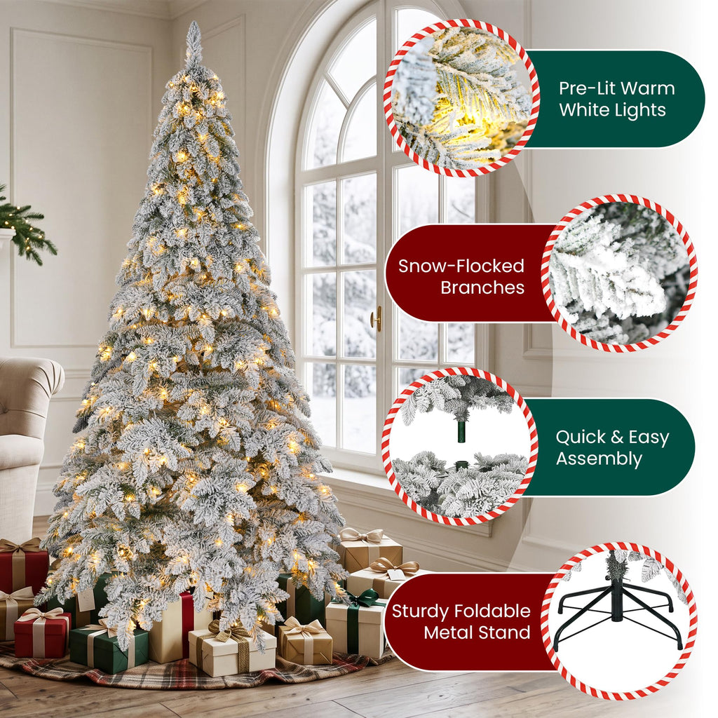 6FT Pre-Lit Flocked Artificial Christmas Tree with 300 LED Lights