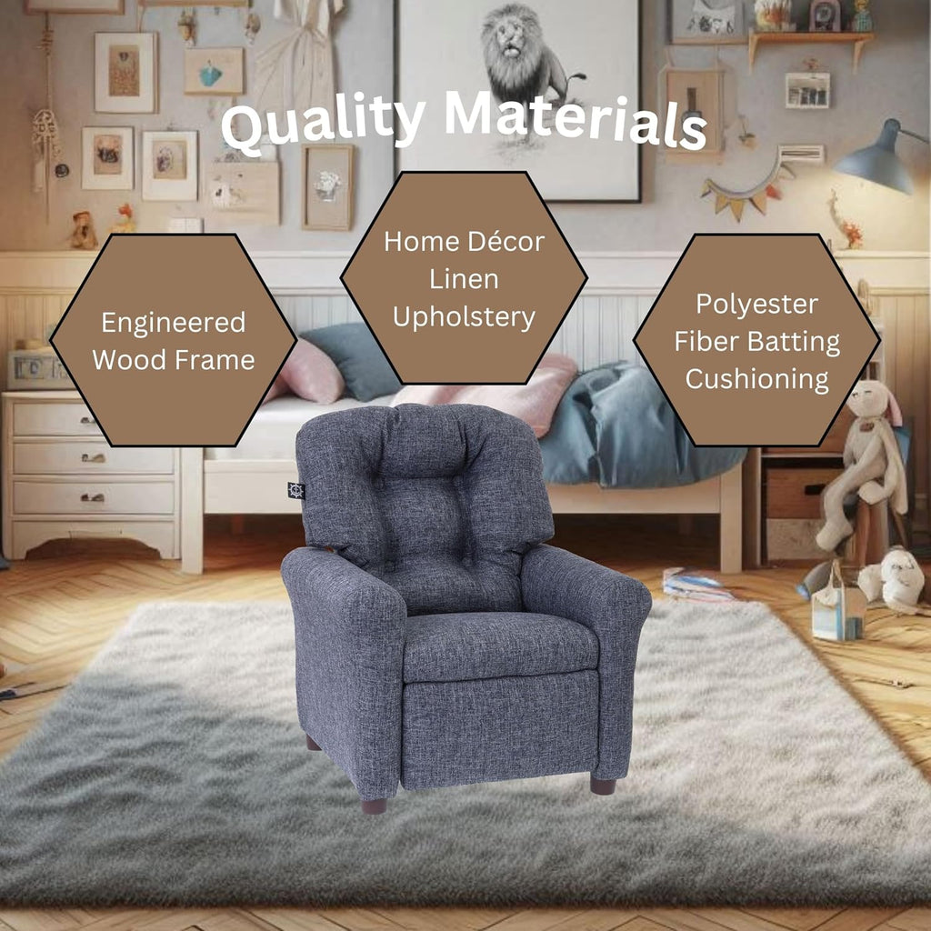 Traditional Kids Recliner Chair, Toddler Ages 1-5 Years, Polyester Linen, Gray
