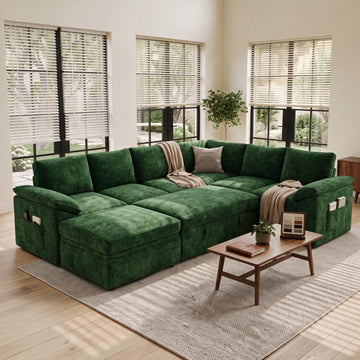 108'' Sectional Couches, Sectional Sleeper, Green
