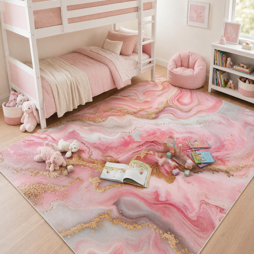 5x7 Luxury Agate Marble Area Rug Pink Washable Glam Floor Carpet