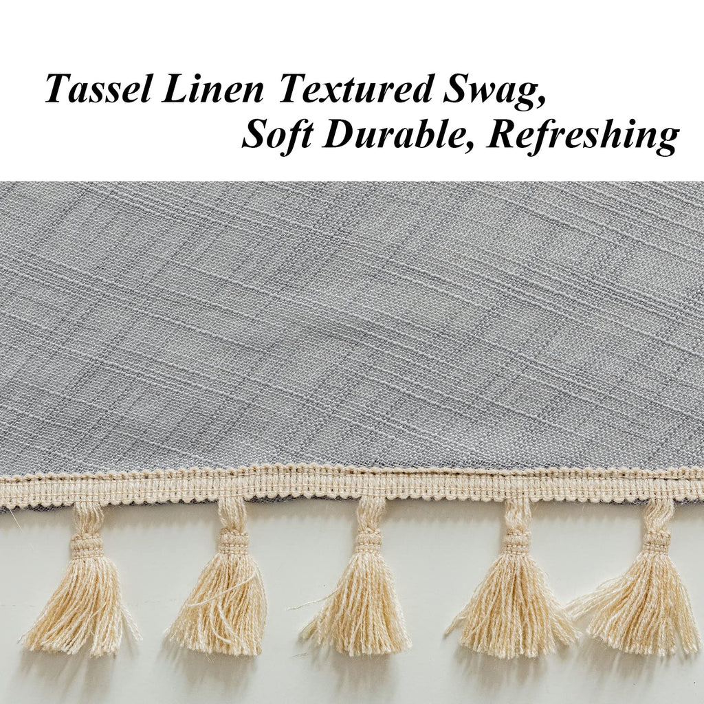 Beda Home Tassel Linen Textured Swag Curtain Valance, Grey, 52 x 18 in