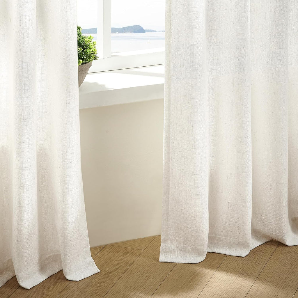 Natural Pinch Pleated Linen Curtains 84 Inch Length 2 Panels for Living Room Bedroom Textured Cream Ivory Birch Semi