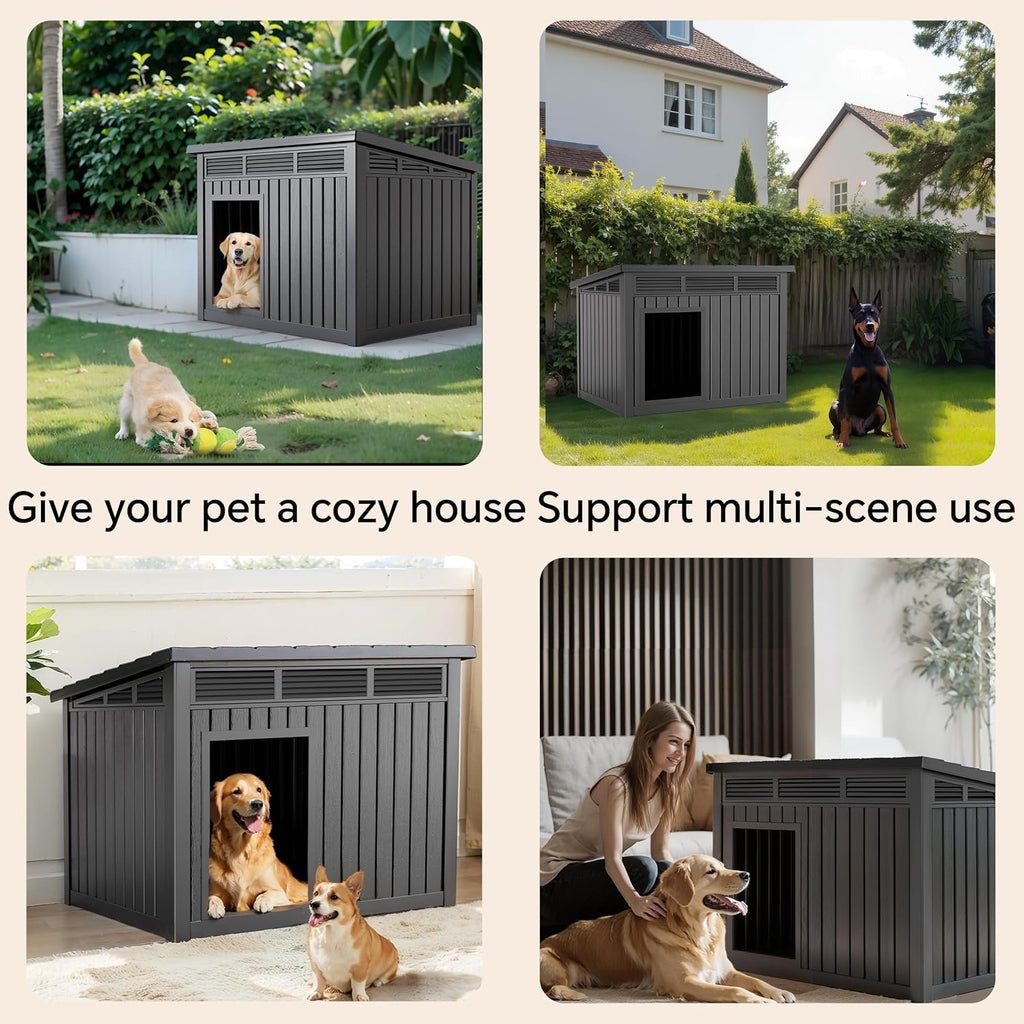 Durable Waterproof Resin Dog House, Indoor Outdoor Doghouse for Small to Large Dogs, Dog Kennel with Air Vents