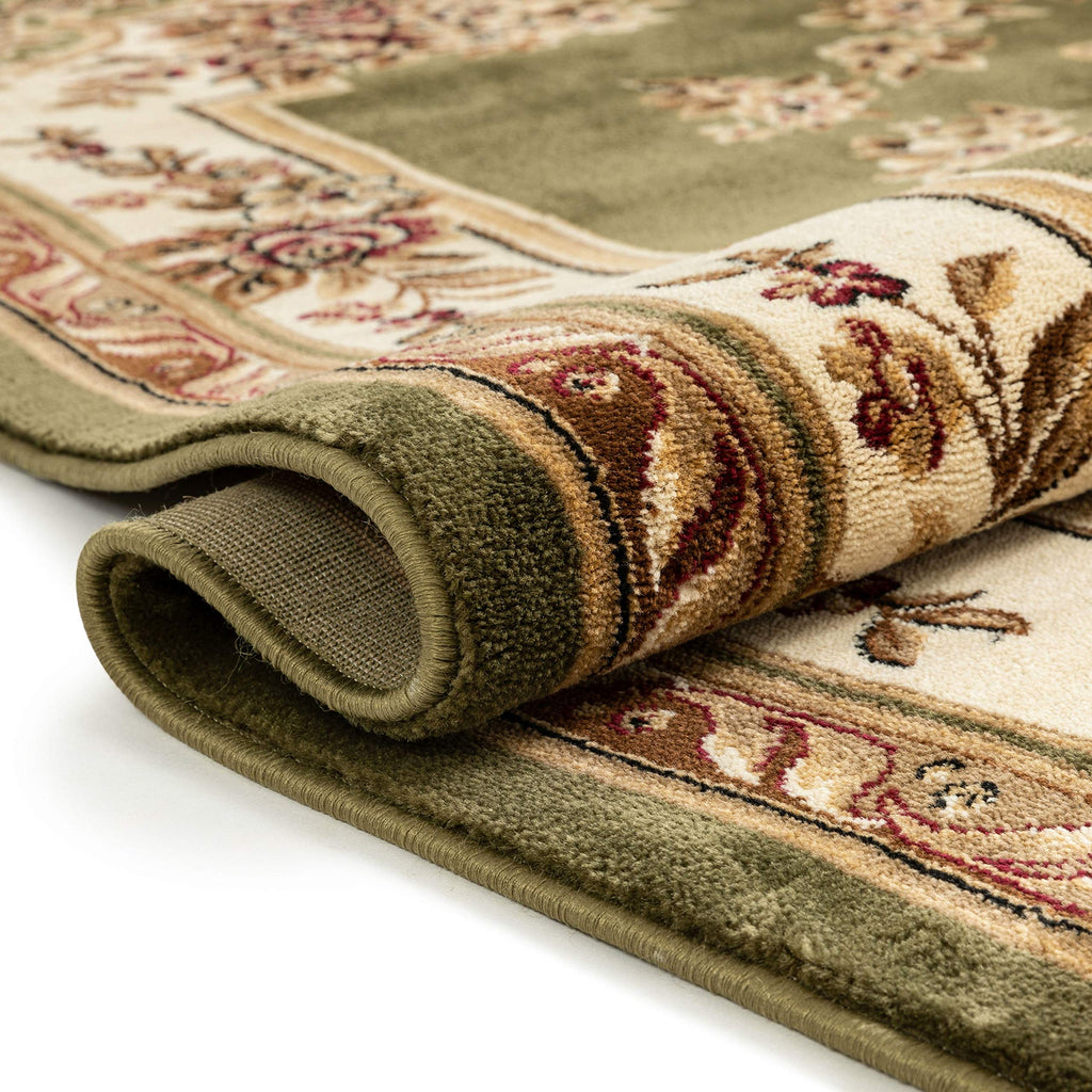 Timeless Collection Le Petit Palais Green Luxurious Traditional French Aubusson Medallion Oriental Area Rug