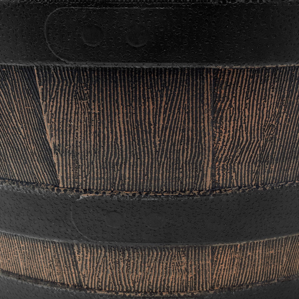 Timberline Rustic Barrel-Style Round Planter, 18in - Brown, Wood-Inspired Finish for Outdoor Patio and Garden Spaces