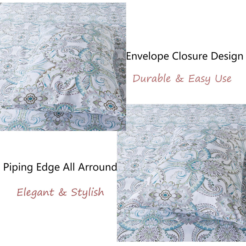 Blue Paisley Sheets Set Queen Classic Boho Paisley Bedding Luxurious Bohemian Damask Paisley Bed Sheet Breathable