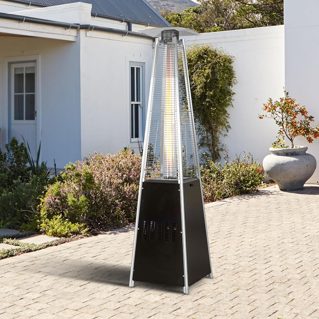 48,000 BTU Pyramid Outdoor Propane Patio Heater with Oxford Cover, Hammered Bronze Tower Heater for Garden, Terrace