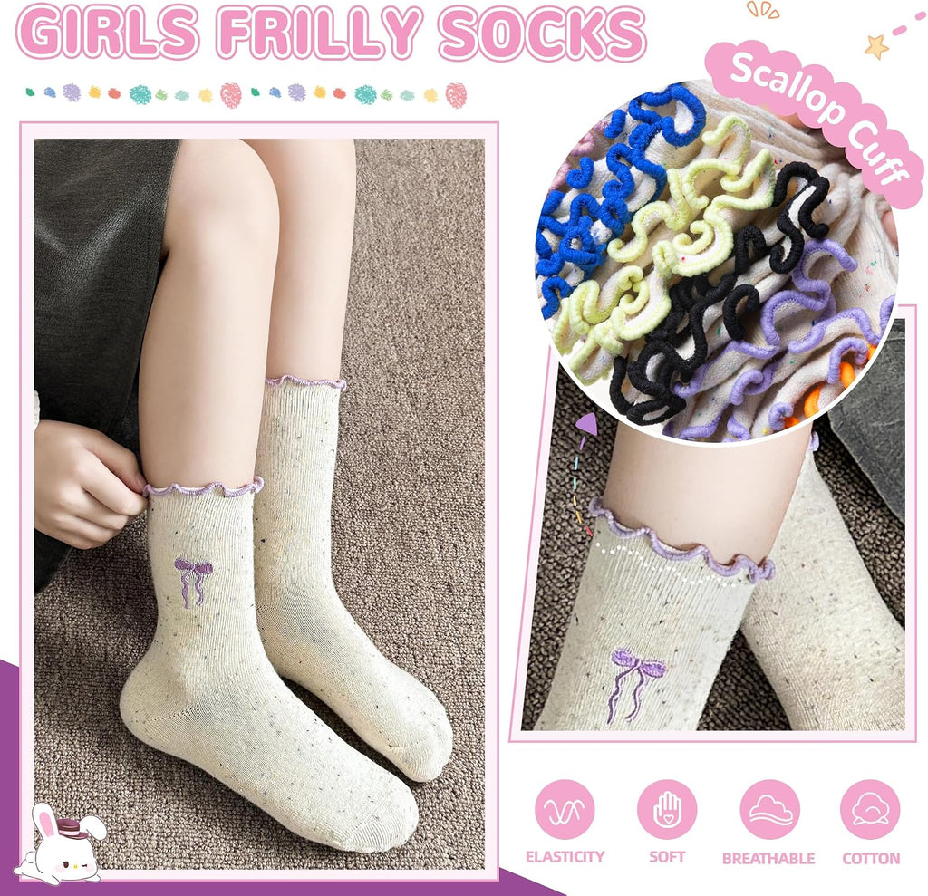 Frilly Kids Crew Dress Cotton Soft Cute Toddler Socks 6 Pairs