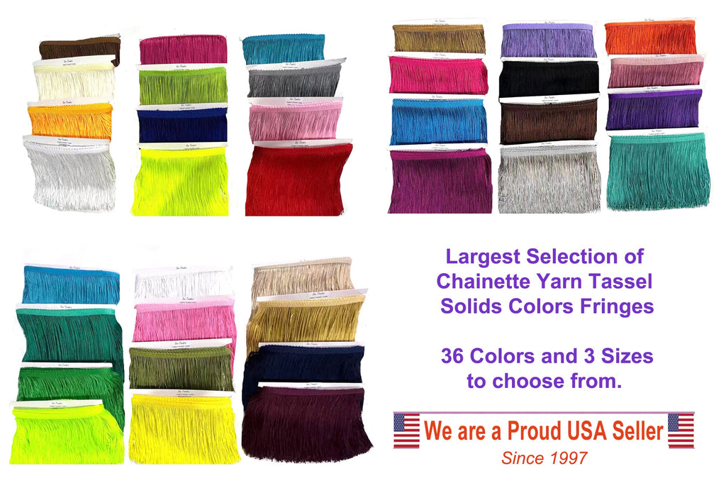 4" Long Chainette Fringe Thread Yarn Tassel Trim Braid Fringe for Crafts Sewing and Decor-Highlighter NEON - 5 Yards