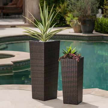 Outdoor Wicker Flower Pots (Set of 2) (MultiBrown)