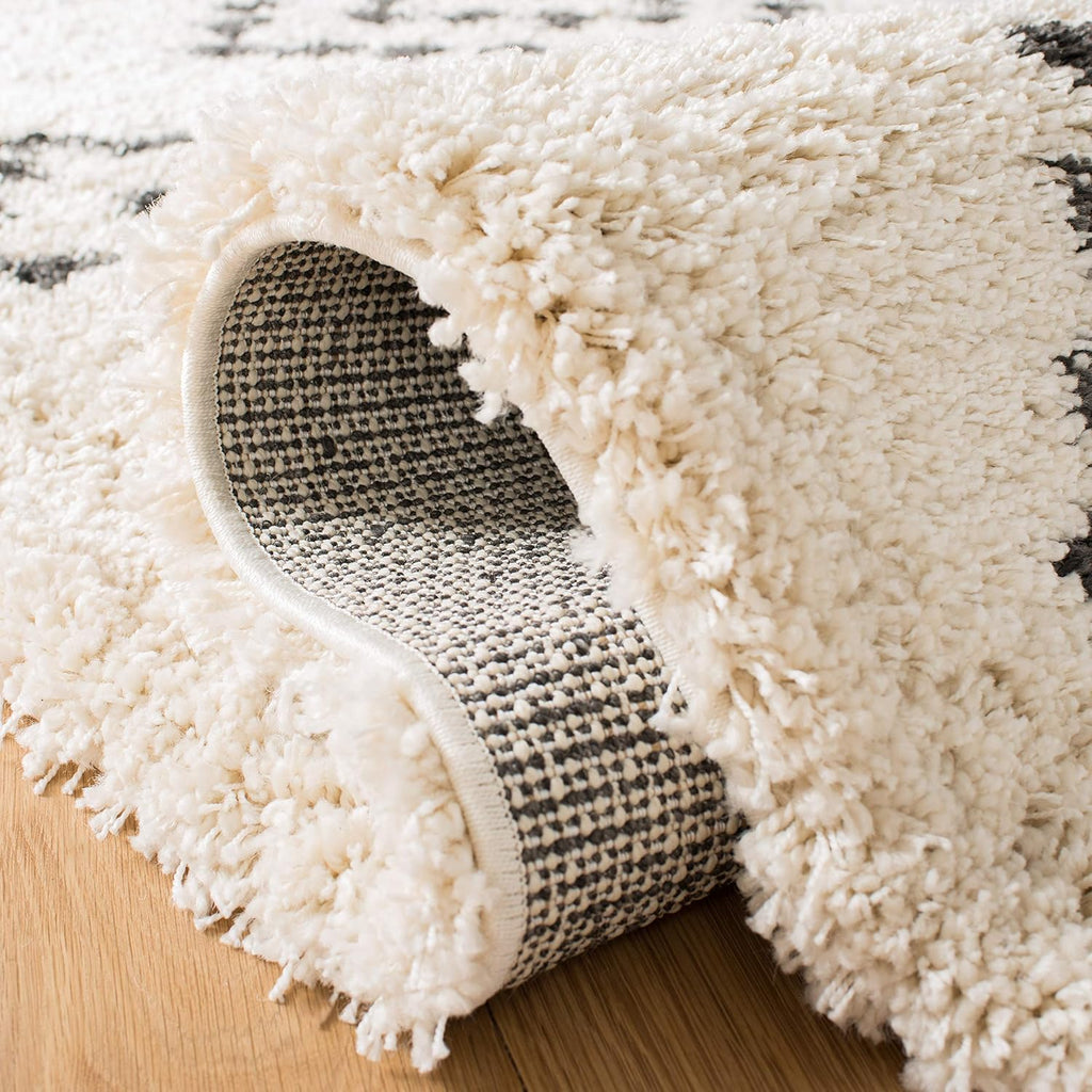 Moroccan Fringe Shag Collection Area Rug, Cream & Charcoal, Boho Tribal, Non-Shedding & Easy Care