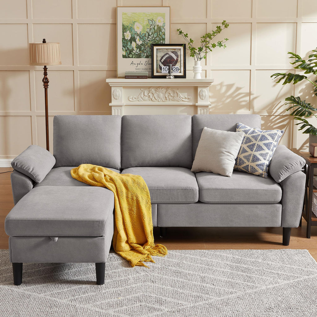 80" Convertible Sectional Sofa, Small L Shaped 3 Seat Couch with Reversible Storage Chaise, Modern Polyester Fabric