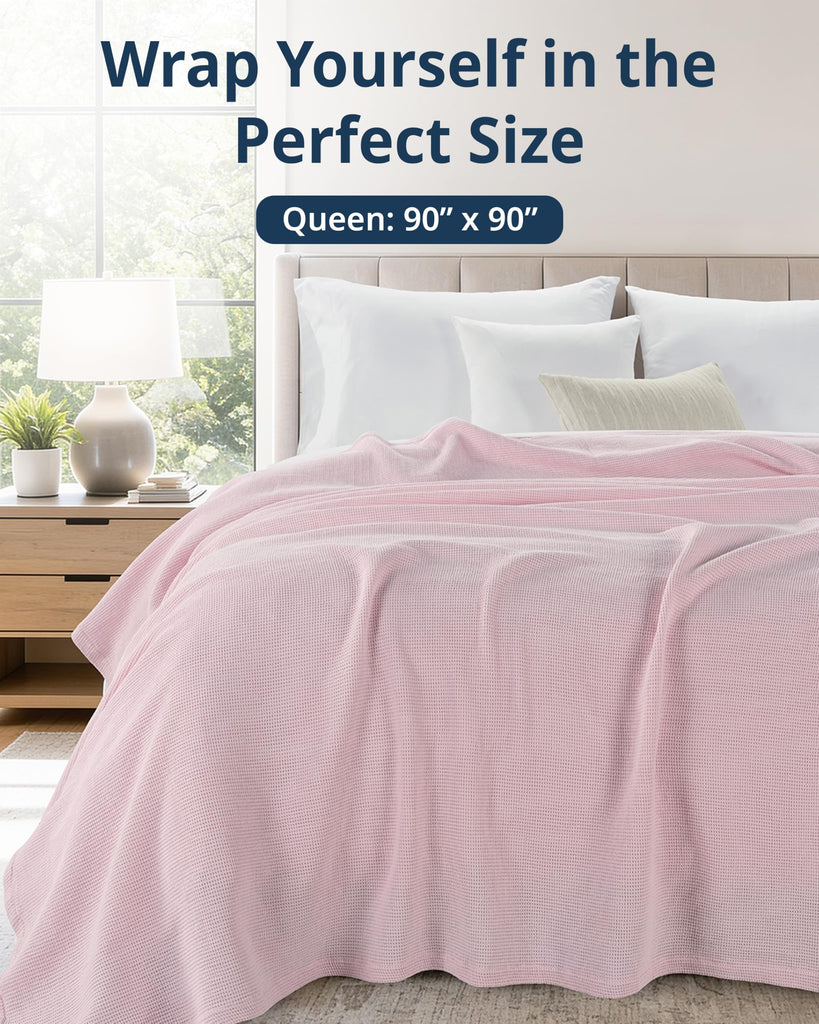 Blanket for Bed, 100% Cotton Waffle Weave - Cherry Blossom