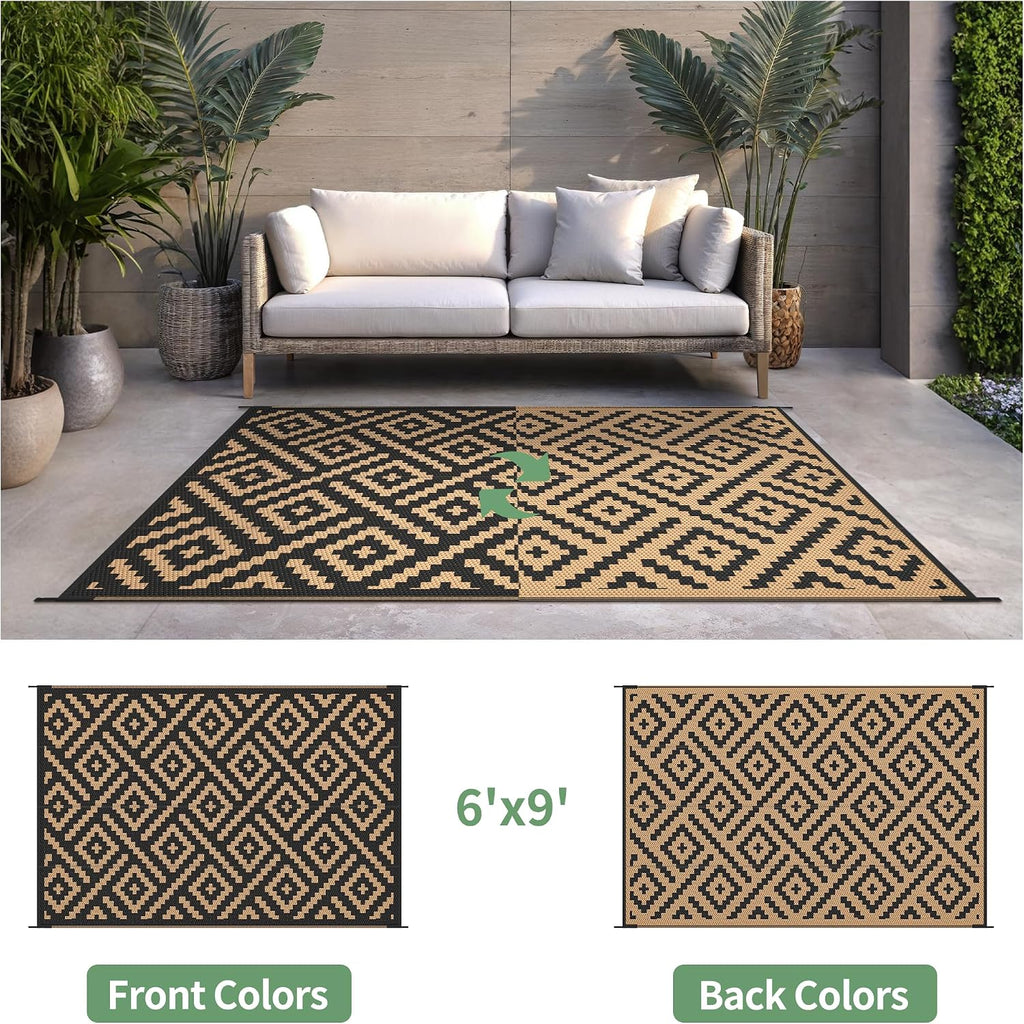 Outdoor Rug, Waterproof Plastic Rugs, Black Brown