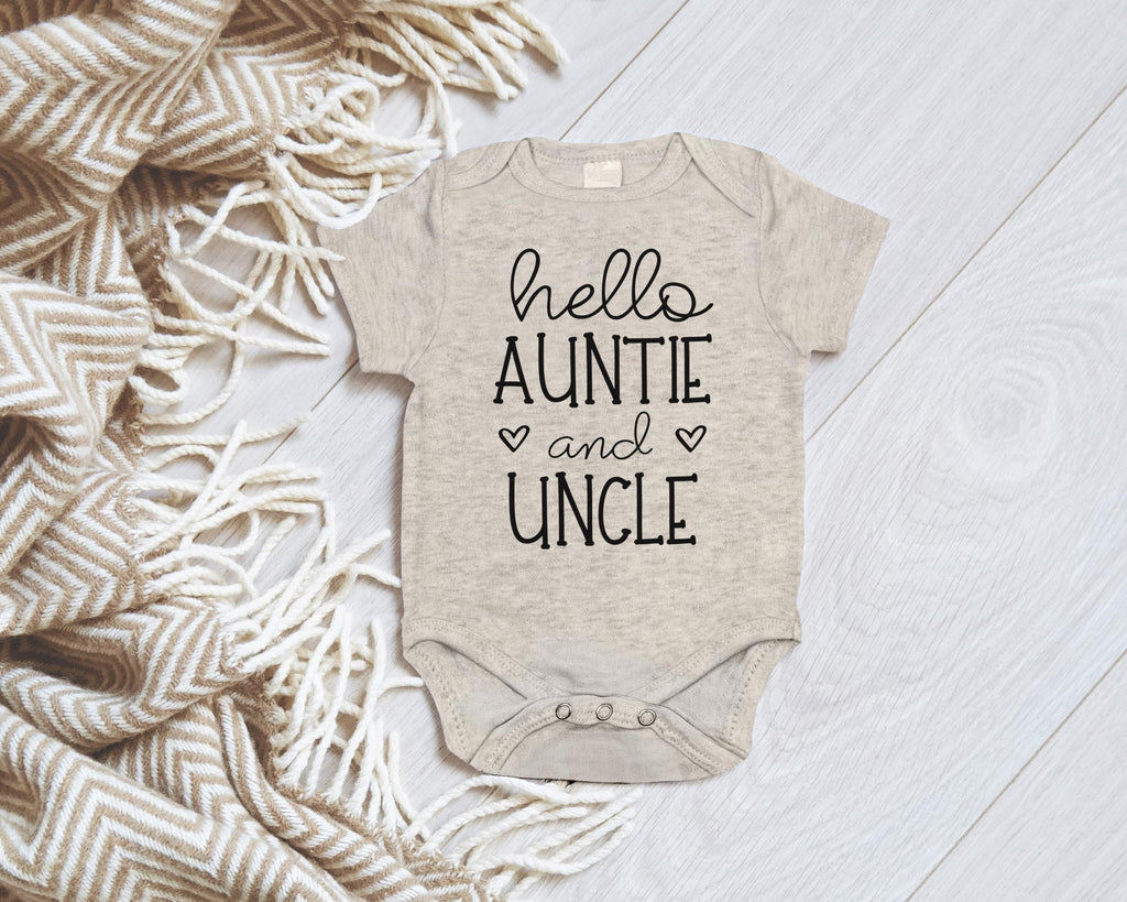 Hello Auntie and Uncle Pregnancy Announcement Infant Bodysuit - New Baby Gifts for Brother and Sister (