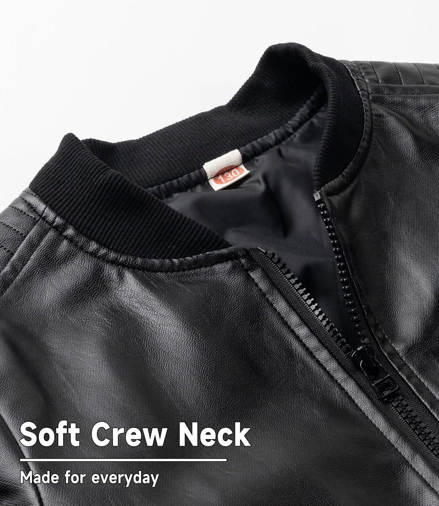 Boys Faux Leather Jacket, Motorcycle Bomber Coat Retro Style