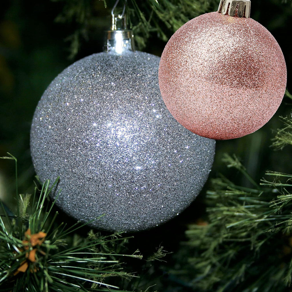 Hanging Christmas Tree Ornament Set - Rose Gold & Silver, Metal Hook 100 Pk