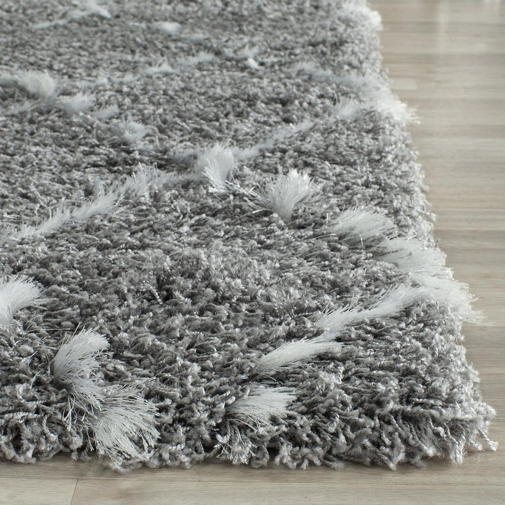 Moroccan Shag Collection Area Rug, Grey & Ivory, Trellis Design, Non-Shedding & Easy Care, 2-inch Thick