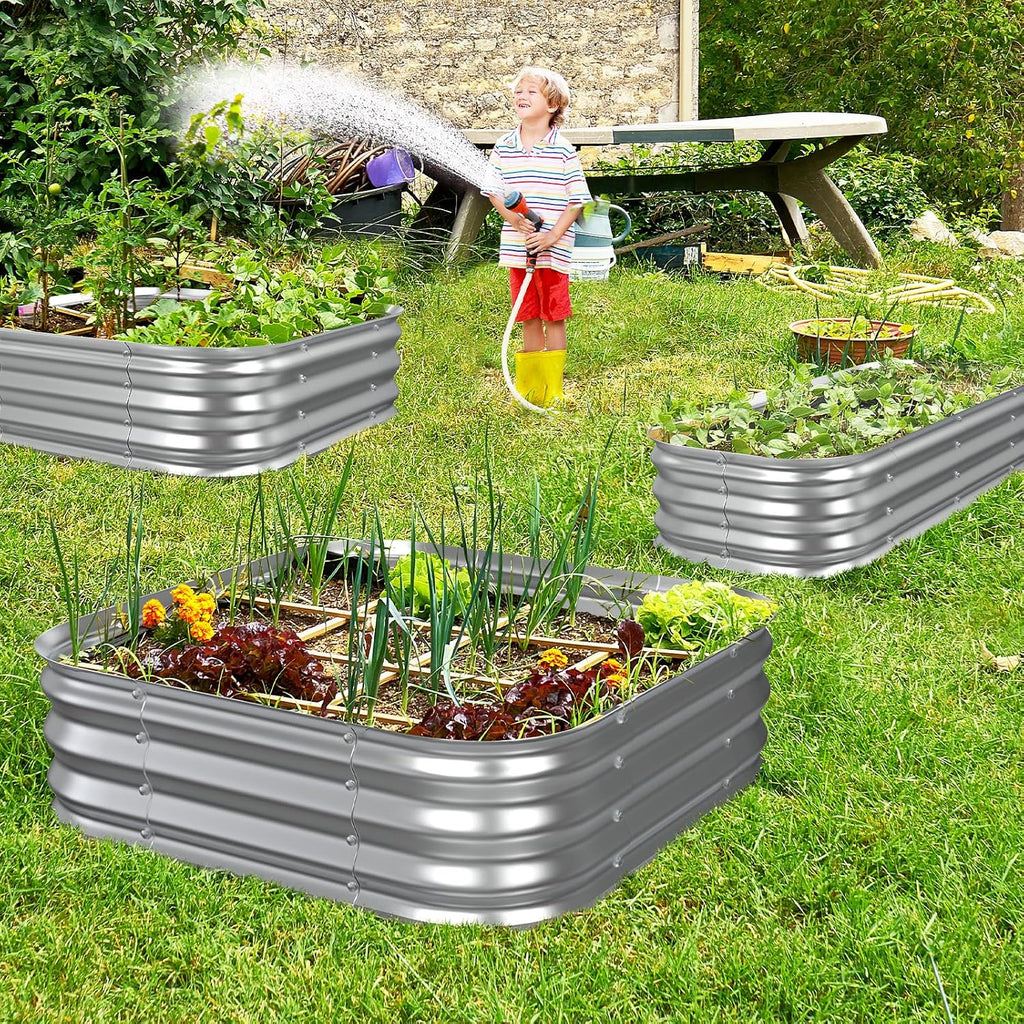 Square Galvanized Raised Garden Bed 4x4 ft - Heavy Duty Metal Planter Box for Vegetables & Flowers,Herb- 12" Deep
