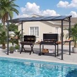 12x6 ft Hardtop Grill Gazebo, Outdoor Sloping PC Roof BBQ Patio Metal Gazebo with Shelves and Hooks