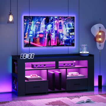 55" TV Stand for 65 Inch TV, Carbon Fiber Entertainment Center