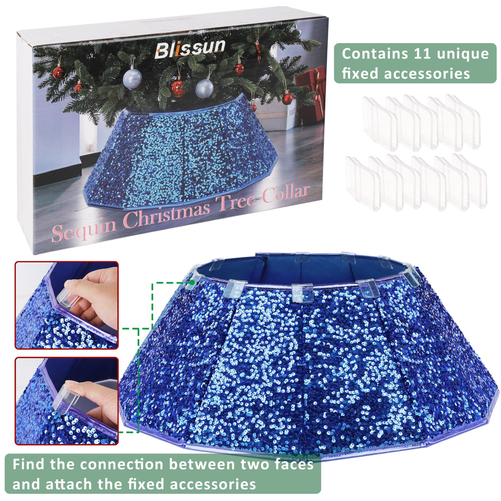 Christmas Tree Collar & Skirt, Folable Tree Ring, Xmas Tree Stand Base Cover - Blue