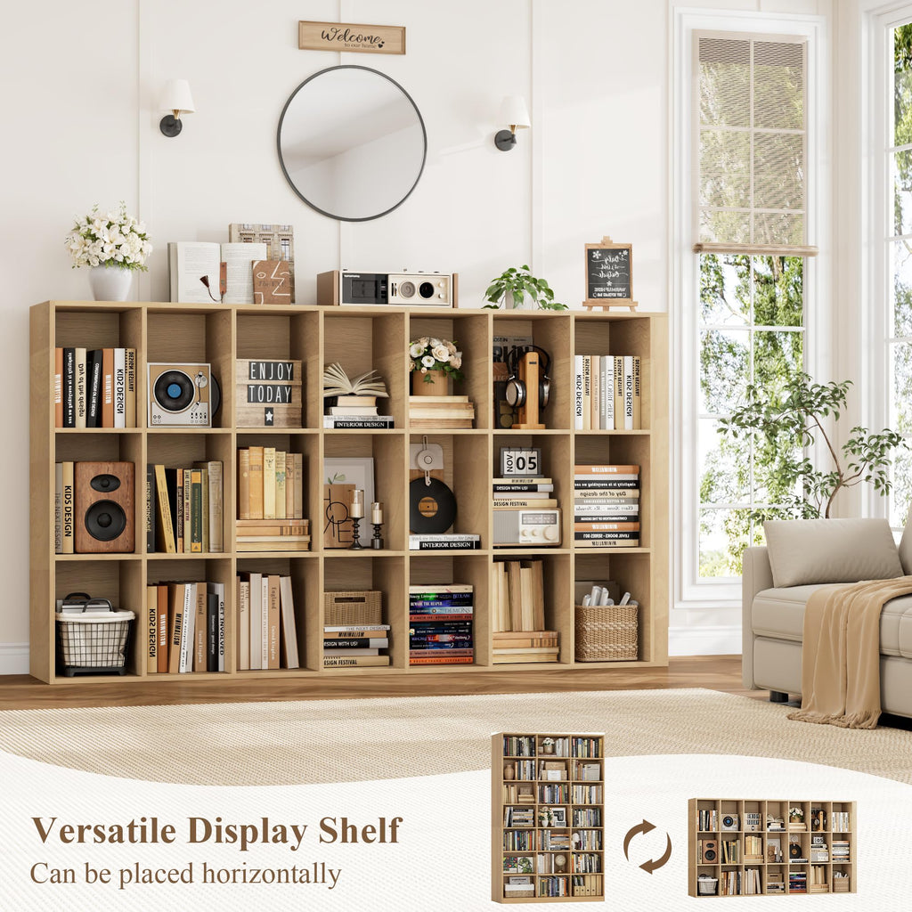 86" H Triple Wide Bookshelf and Bookcase, 7 Tier Tall Bookshelf with Storage, Large Bookcase with 21 Open Display
