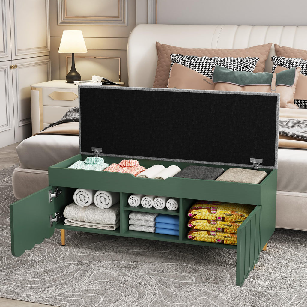 40" Upholstered Flip Top Entryway Shoe Bench, Green