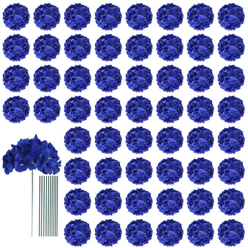 65pcs Fake Royal Blue Artificial Bulk (Not Squished, No Steaming Need) Silk with Stems for Wedding Decor, Home, Baby