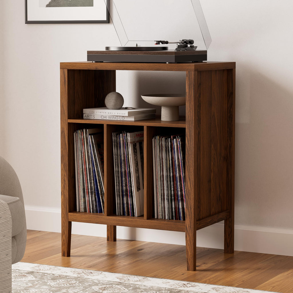 Record Player Stand Set of 2 with Vinyl Record Storage Holds up to 180 Albums, Large Turntable Stand Dispaly Table