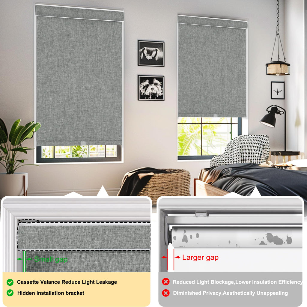 Cordless 100% Blackout Roller Shades for windows, Gray