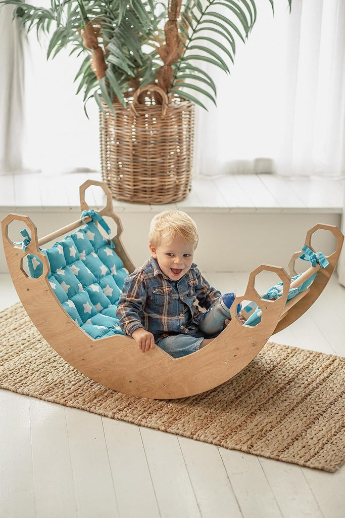 Wooden Climbing Arch with Cushion - Climber Rocker - Indoor Wooden Arch Rocker with Pillow - Montessori Bridge